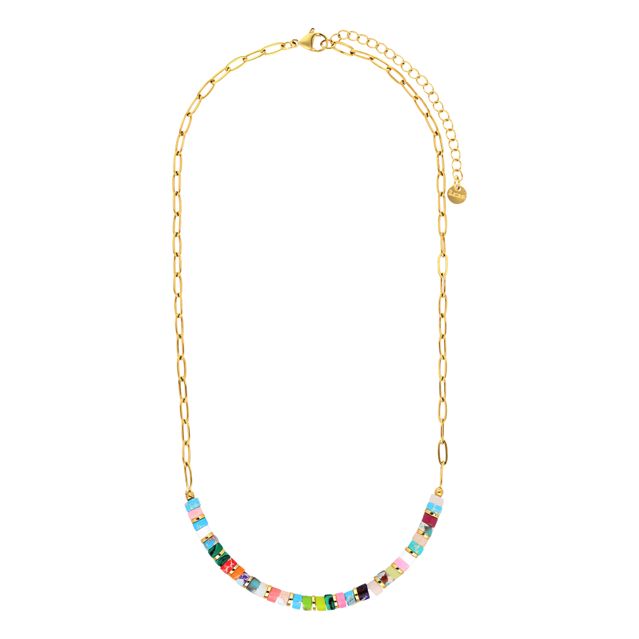 Stalen goldplated ketting met hanger met natuursteen voor dames