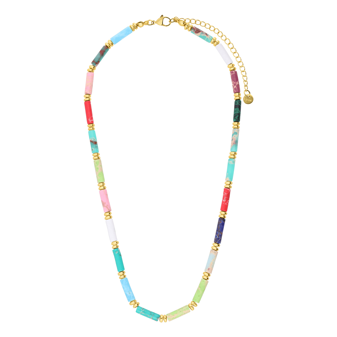 Stalen goldplated ketting met kralen multi