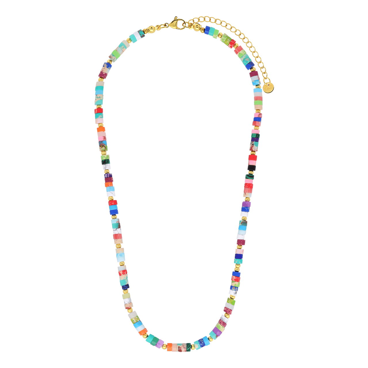 Stalen goldplated ketting met kralen multi