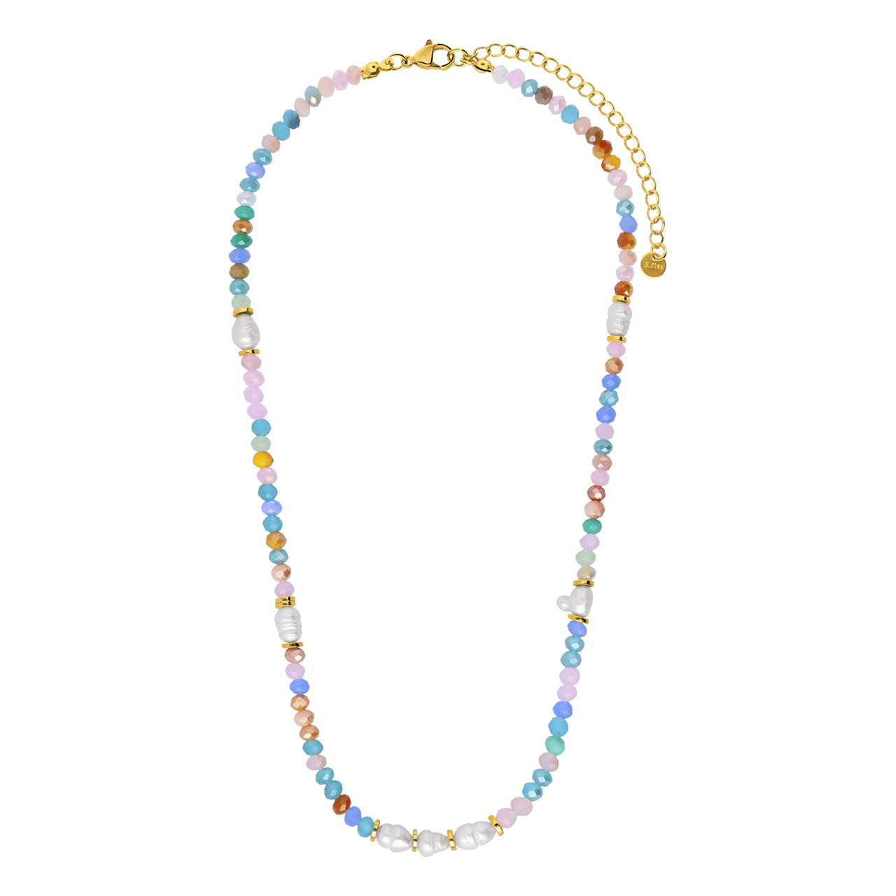 Stalen goldplated kralenketting met parel voor dames