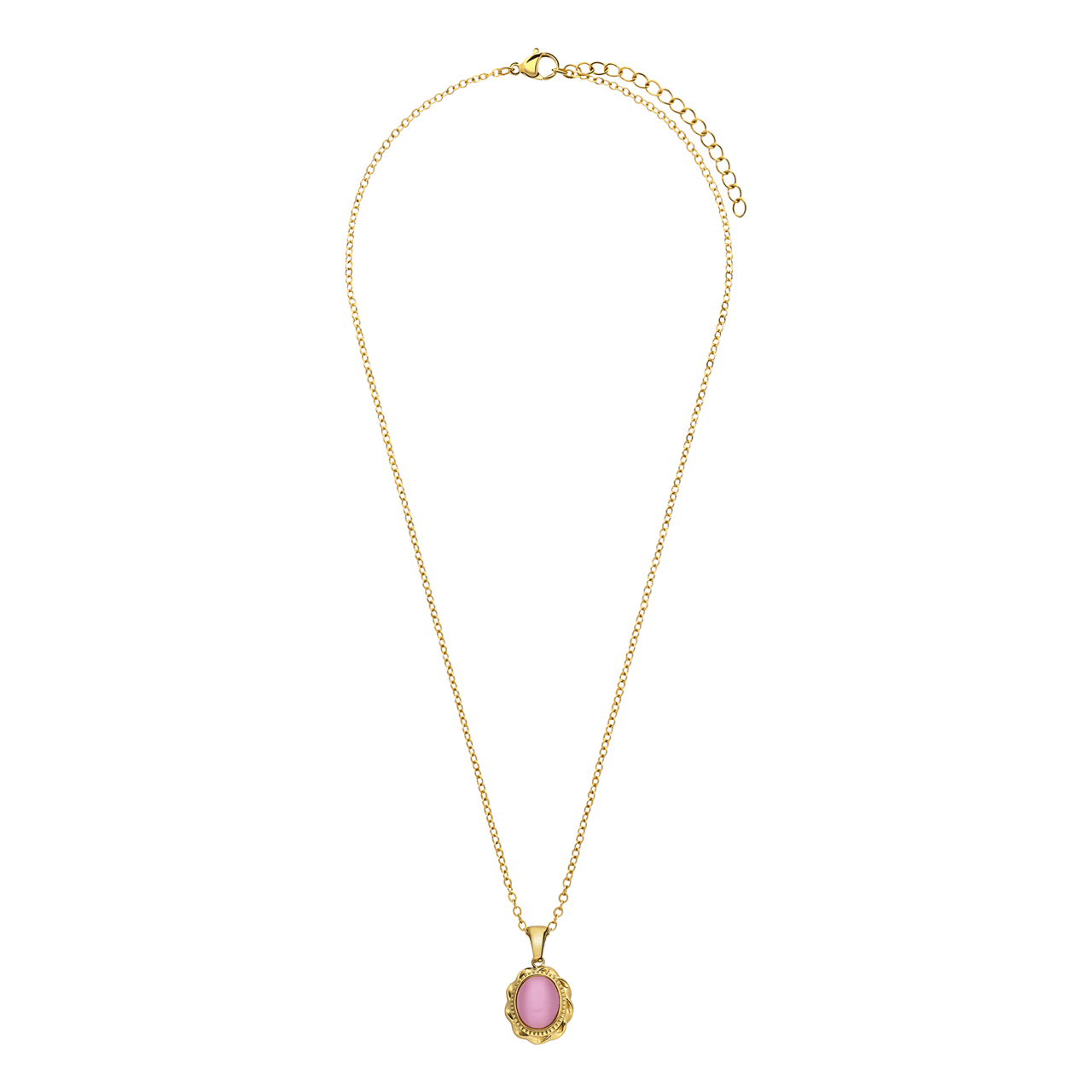 Stainless steel goldplated ketting vintage bloem roze voor dames