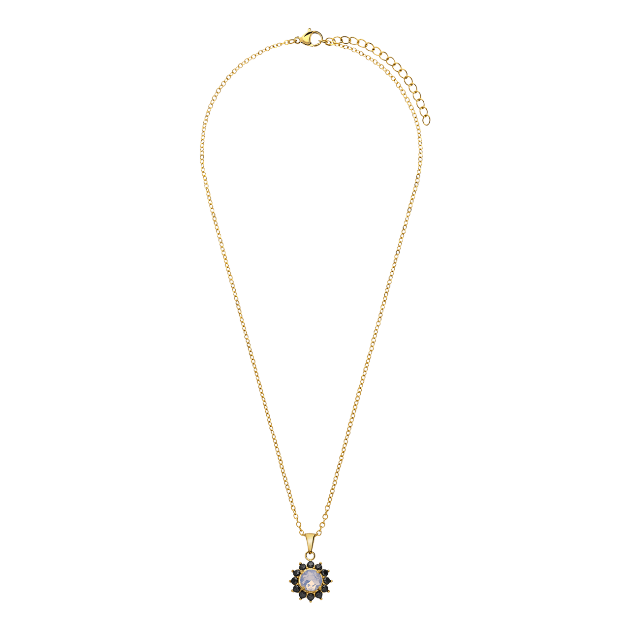 Stalen goldplated ketting met hanger bloem met zirkonia voor dames