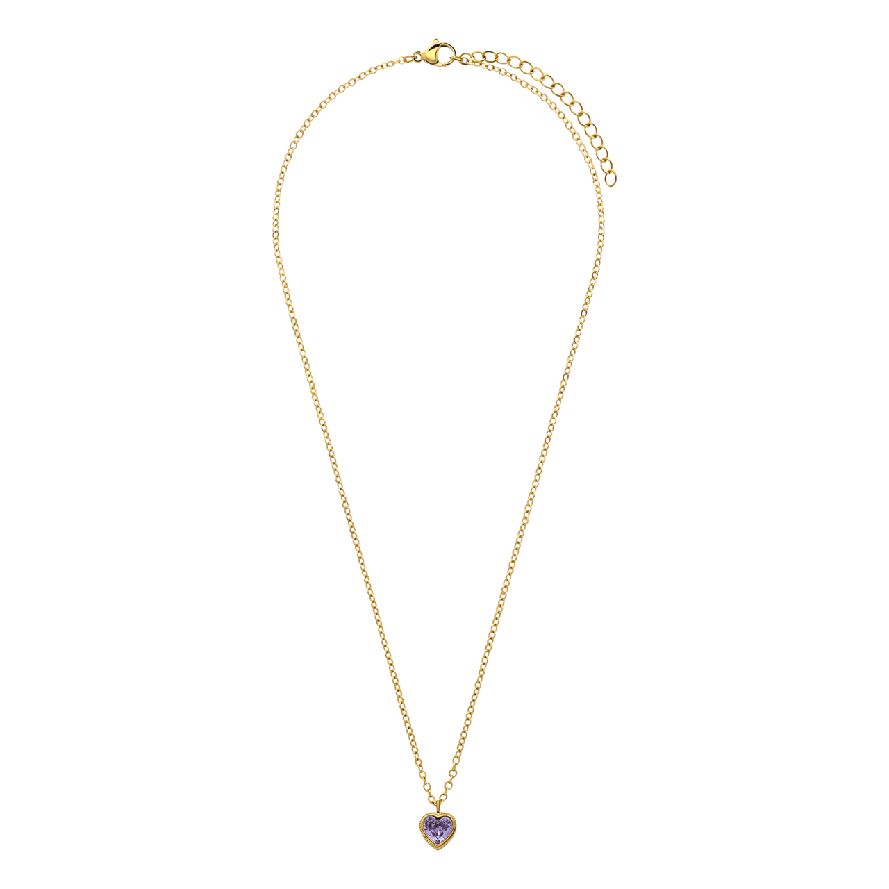 Stalen goldplated ketting met hanger hart met zirkonia voor dames