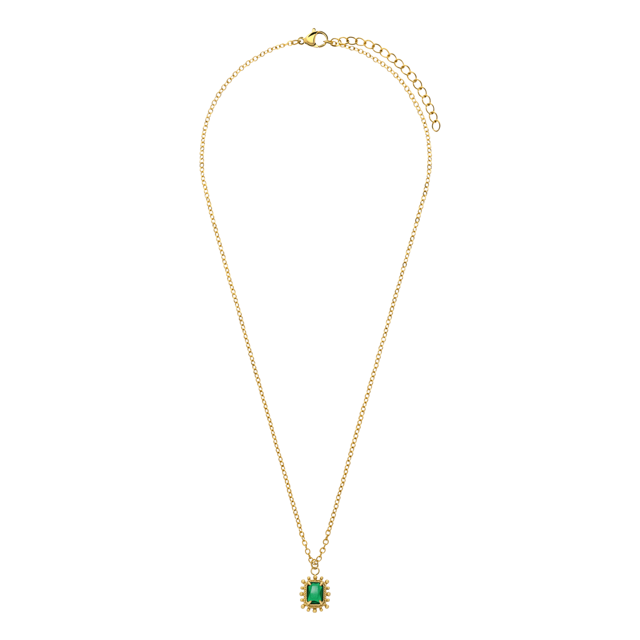 Stainless steel goldplated ketting vintage vierkant groen voor dames