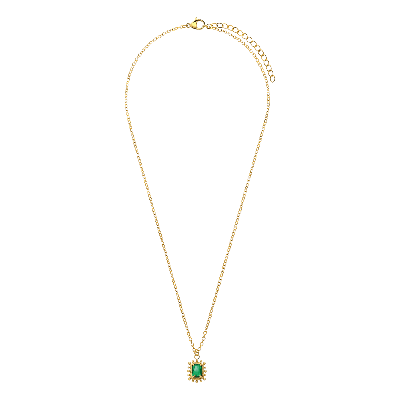 Stalen goldplated ketting vintage vierkant groen voor dames