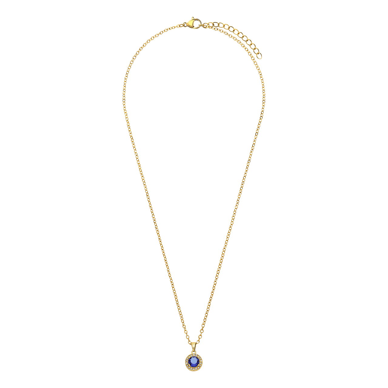Stainless steel goldplated ketting vintage met blauwe zirkonia voor dames