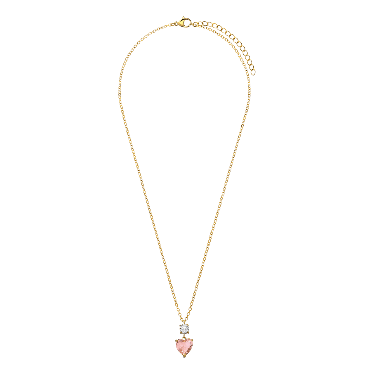 Stalen goldplated ketting vintage hart light peach/wit