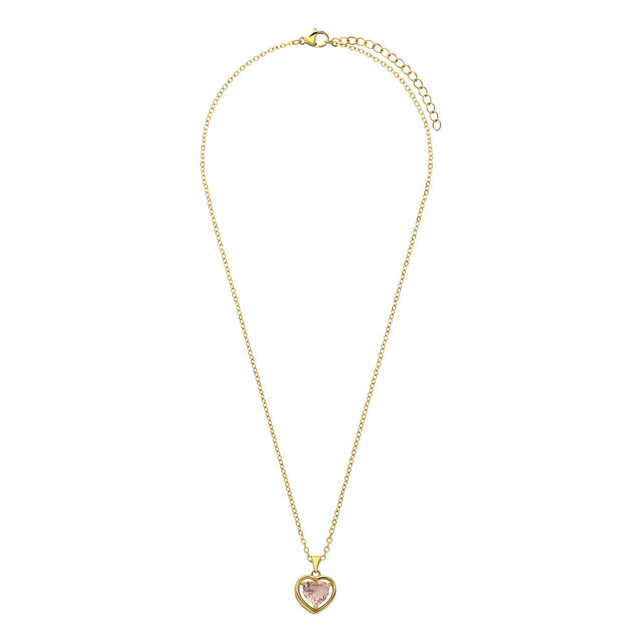 Stainless steel goldplated ketting met hanger hart met zirkonia voor dames