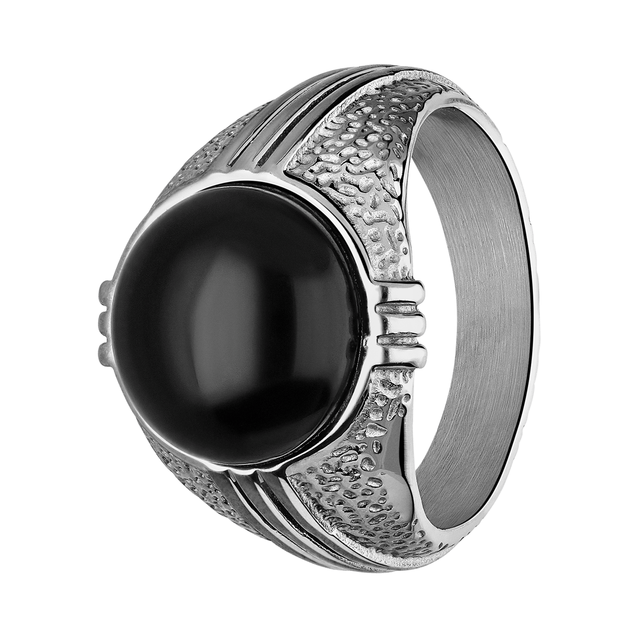 Stainless steel zegelring met zwarte agaat