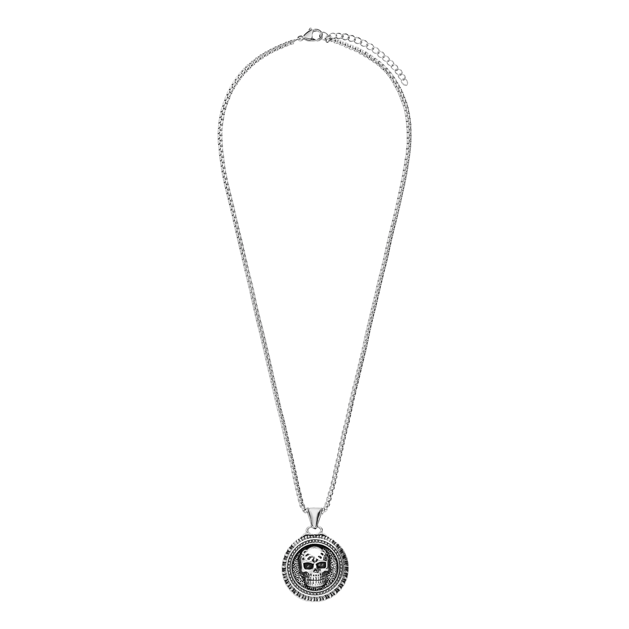 Stalen ketting met ronde doodskop voor heren