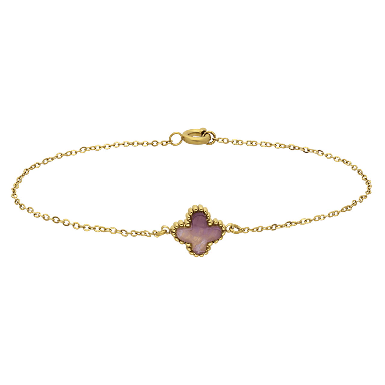 Stalen goldplated fantasiearmband met amethyst voor dames