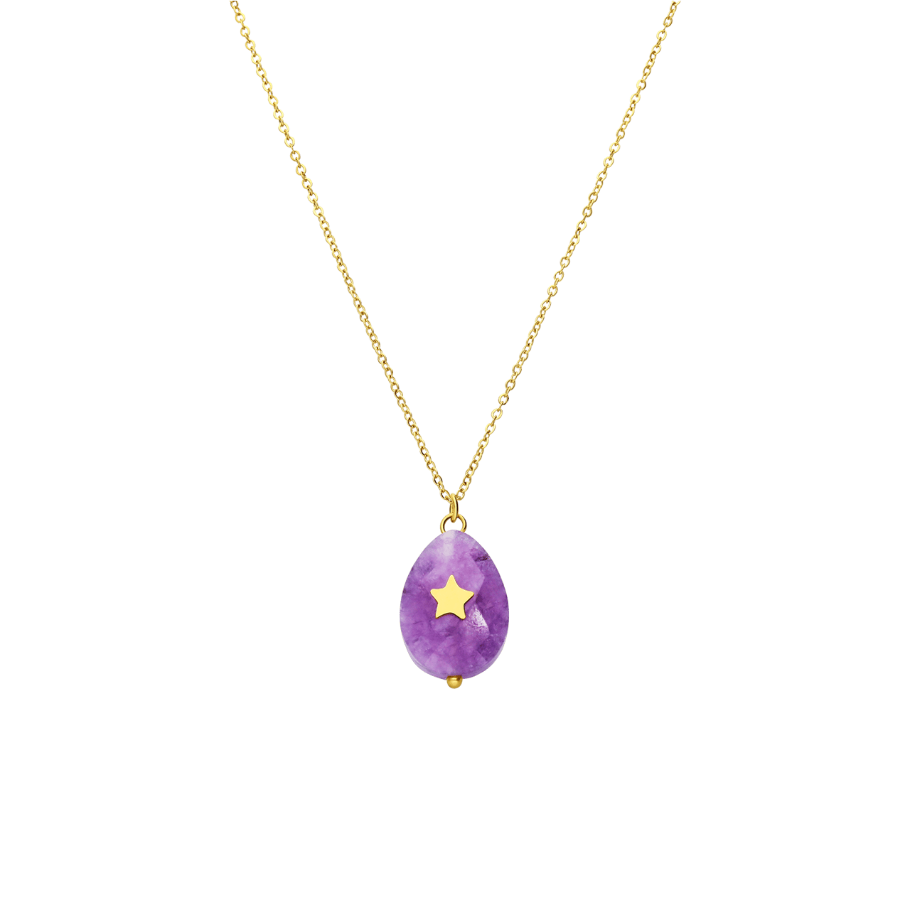 Stalen goldplated ketting met hanger met natuursteen voor dames