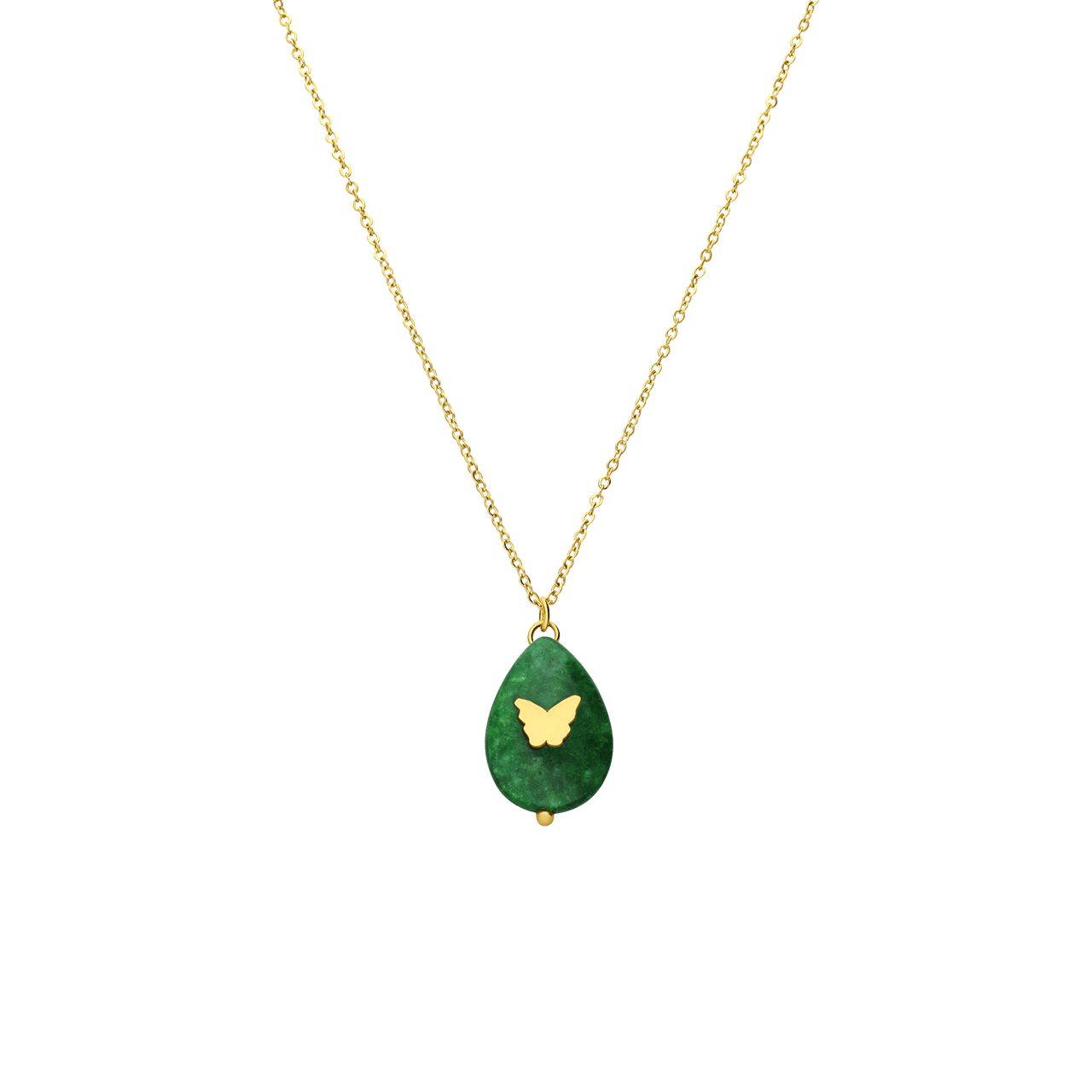 Stalen goldplated ketting met hanger met natuursteen voor dames