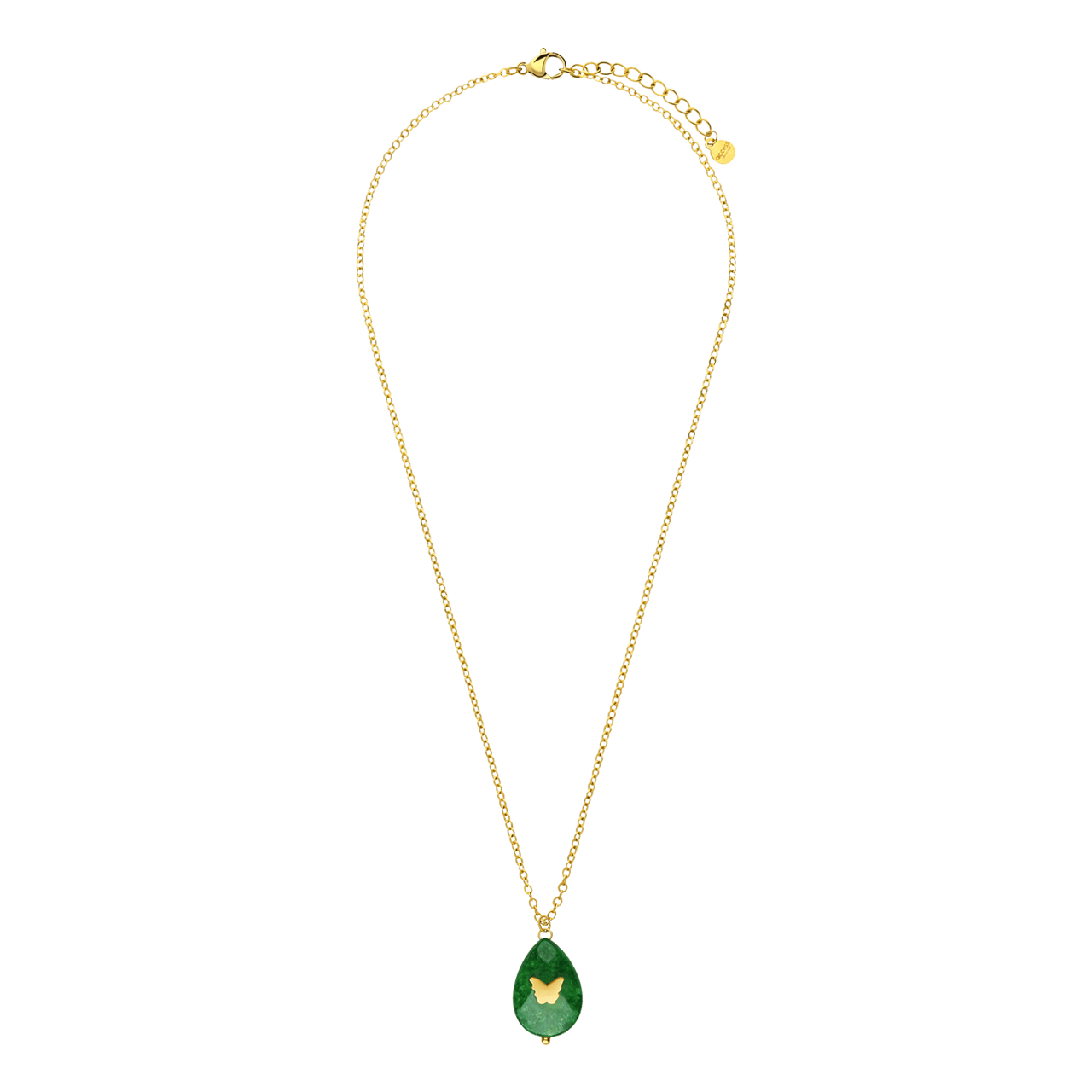 Stalen goldplated ketting met hanger met natuursteen voor dames
