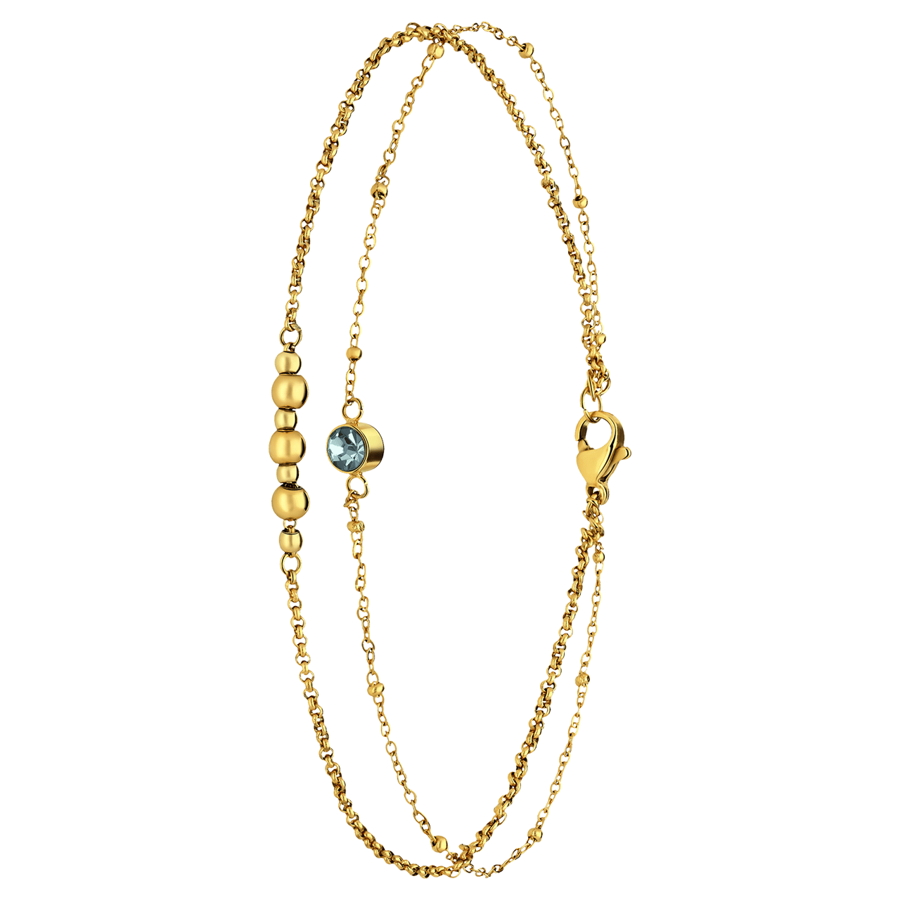 Dubbele goldplated stalen enkelbandje met steentje