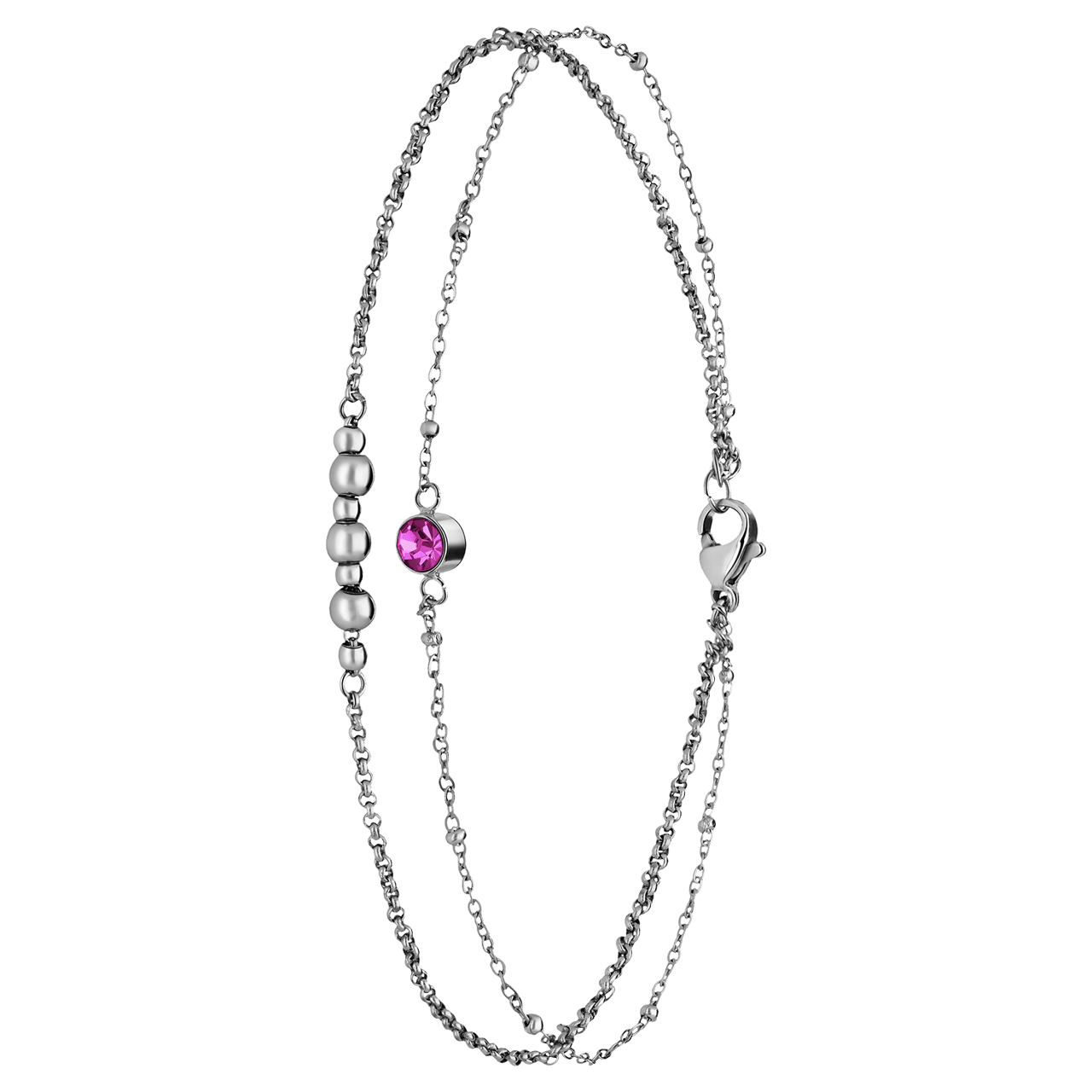 Dubbele stainless steel enkelbandje met fuchsia
