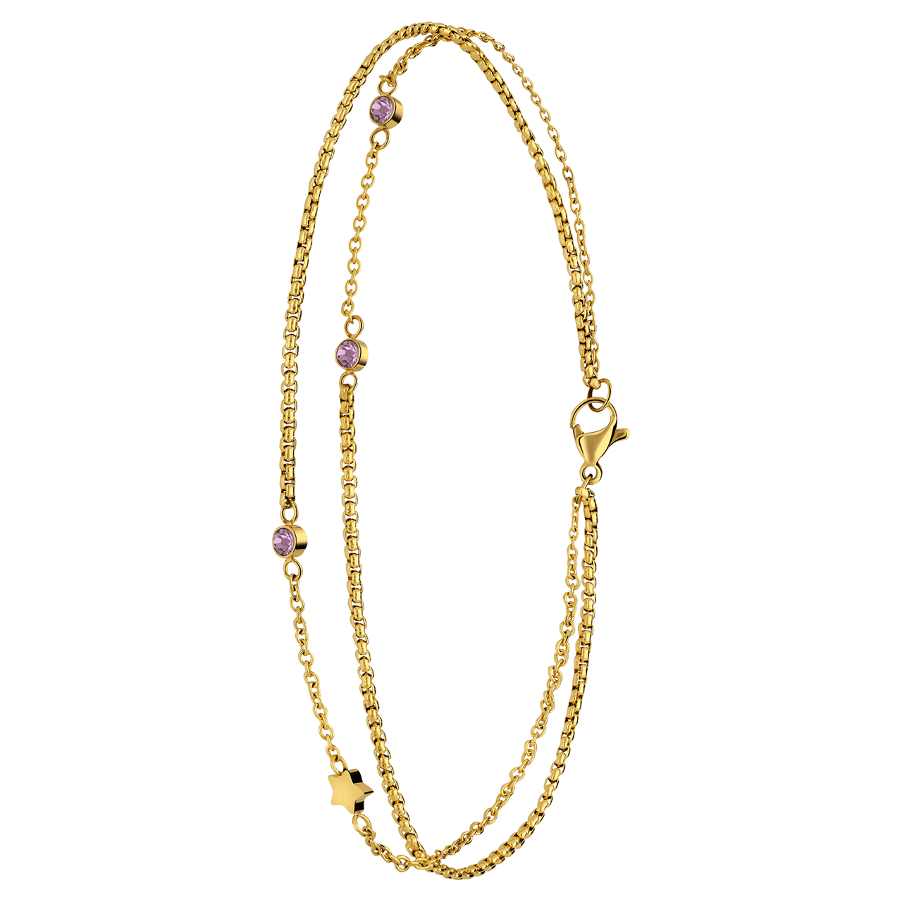 Dubbele goldplated stainless steel enkelbandje met steentje