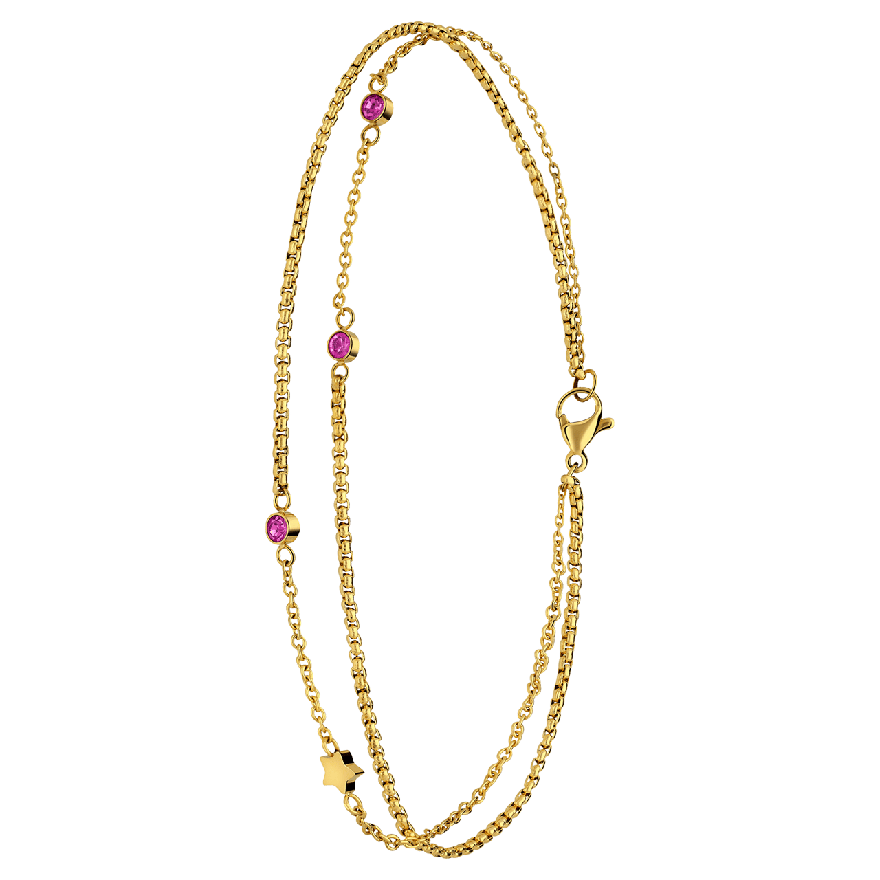 Dubbele goldplated stainless steel enkelbandje met steentje
