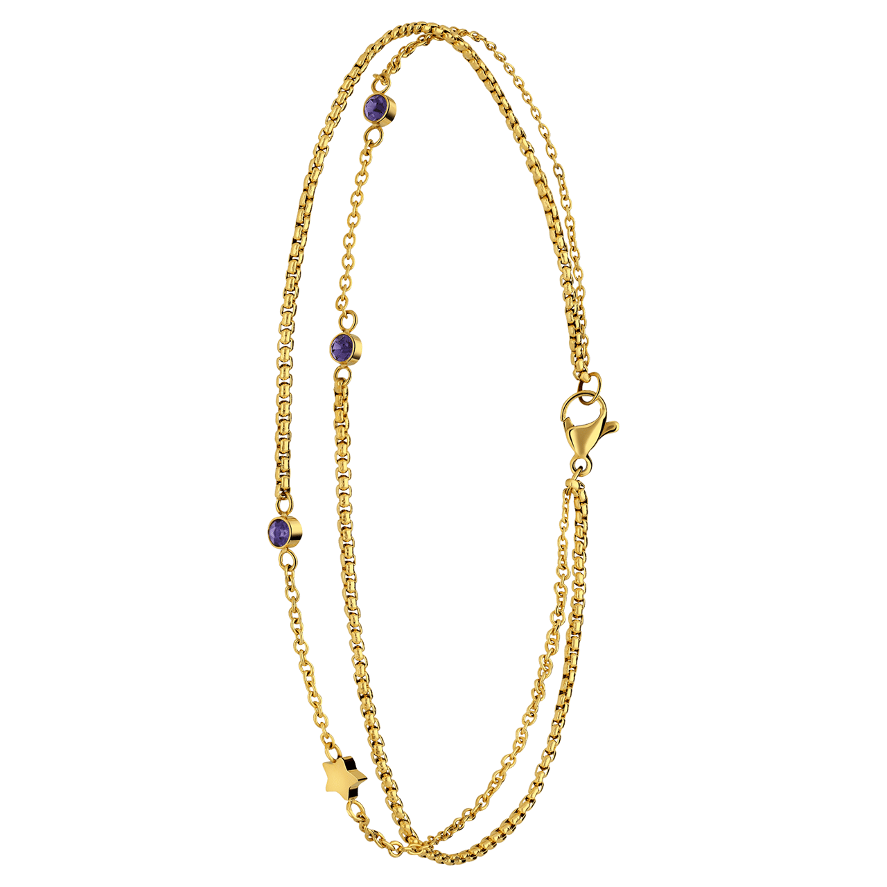 Dubbele goldplated stainless steel enkelbandje met steentje