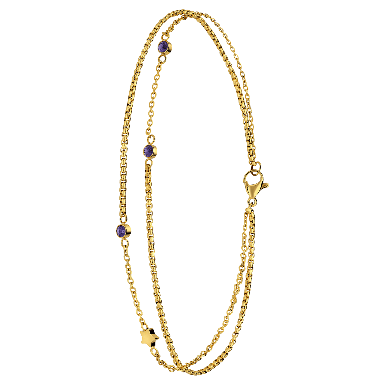 Dubbele goldplated stalen enkelbandje met steentje