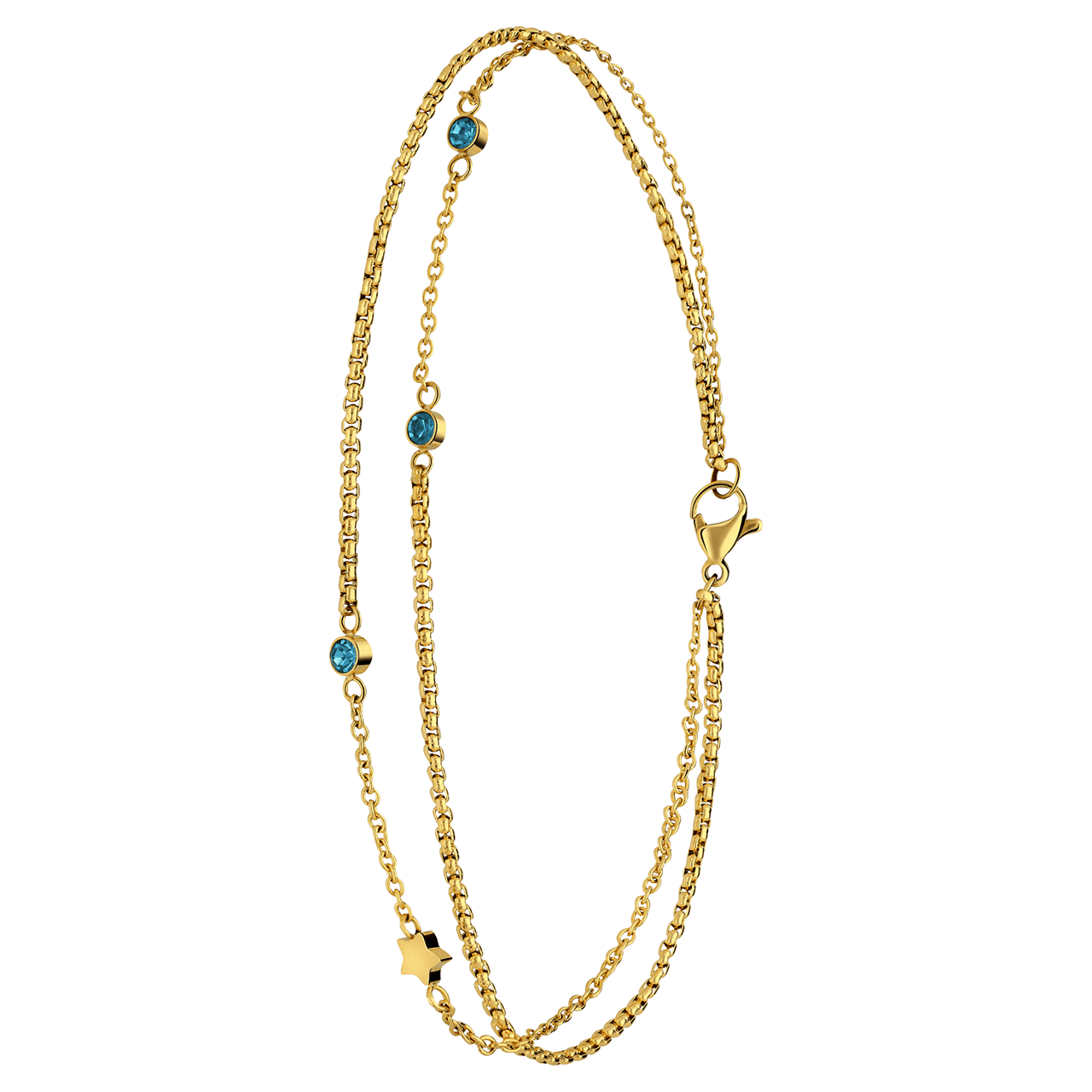 Dubbele goldplated stainless steel enkelbandje met steentje
