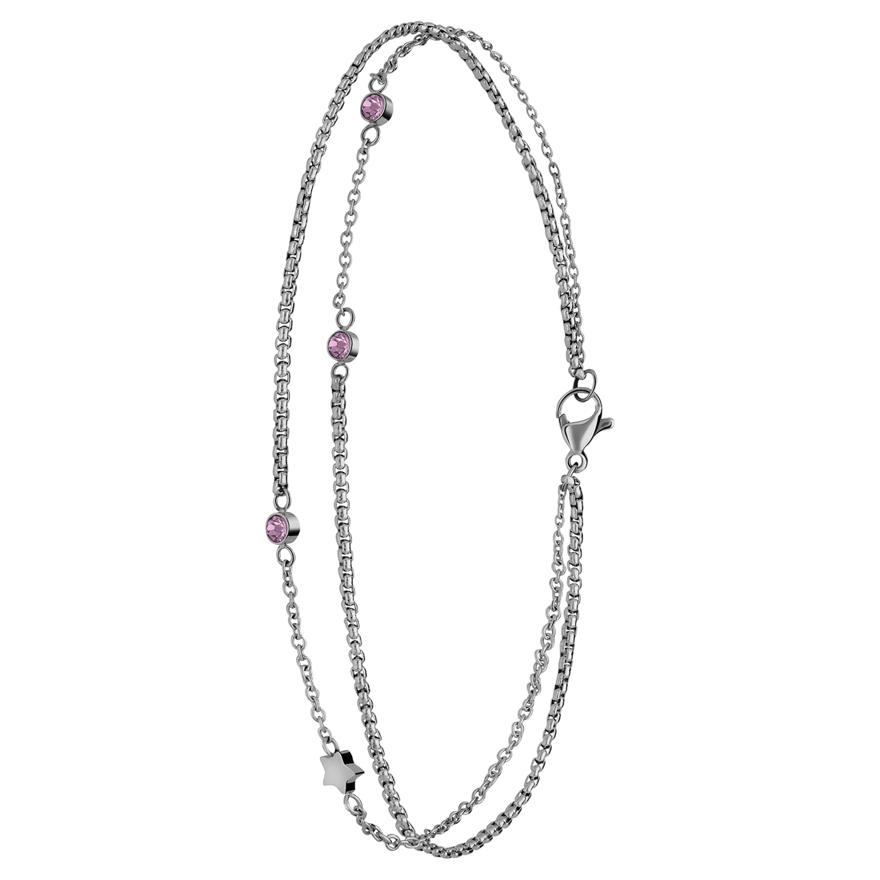 Dubbele stainless steel enkelbandje met steentje