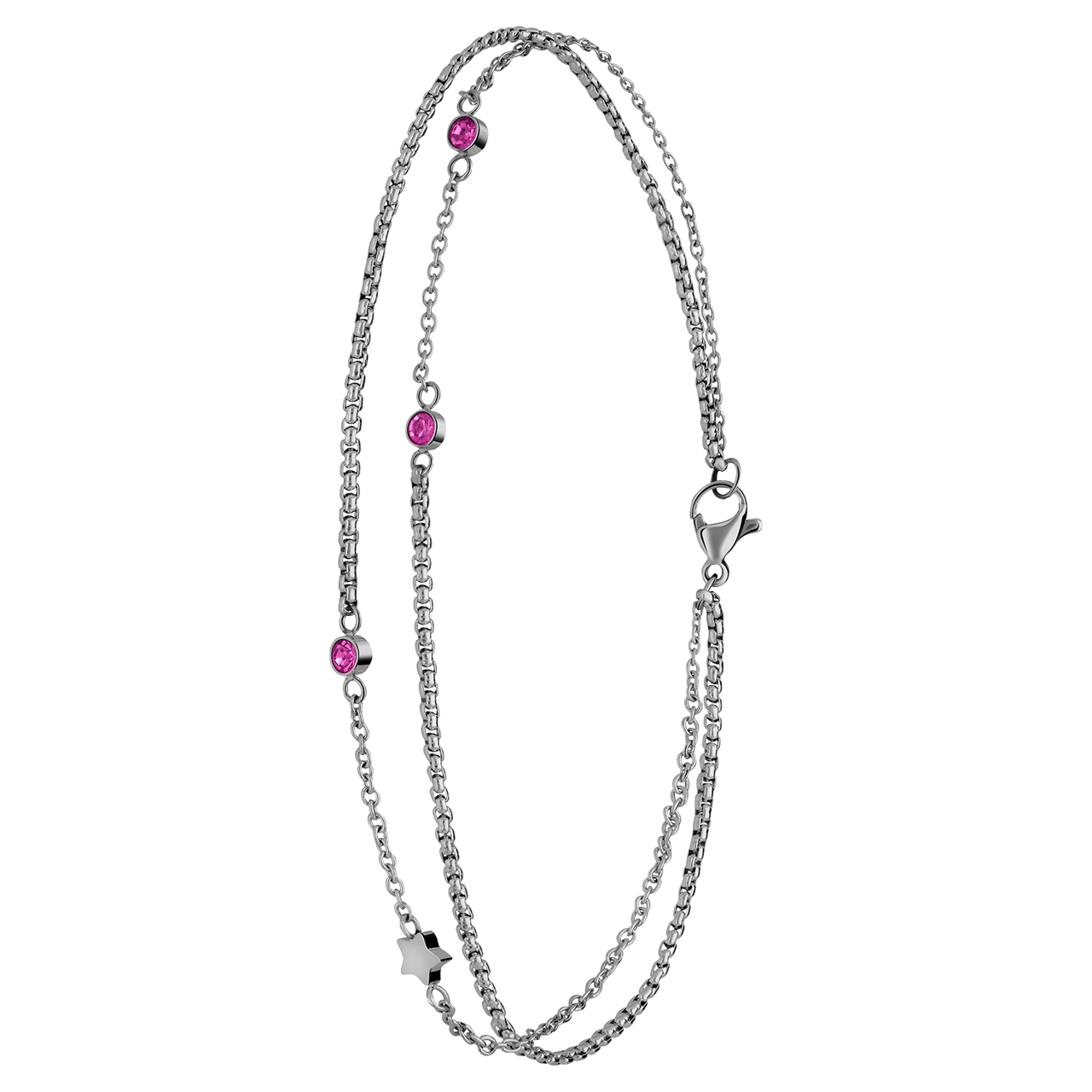 Dubbele stalen enkelbandje met steentje