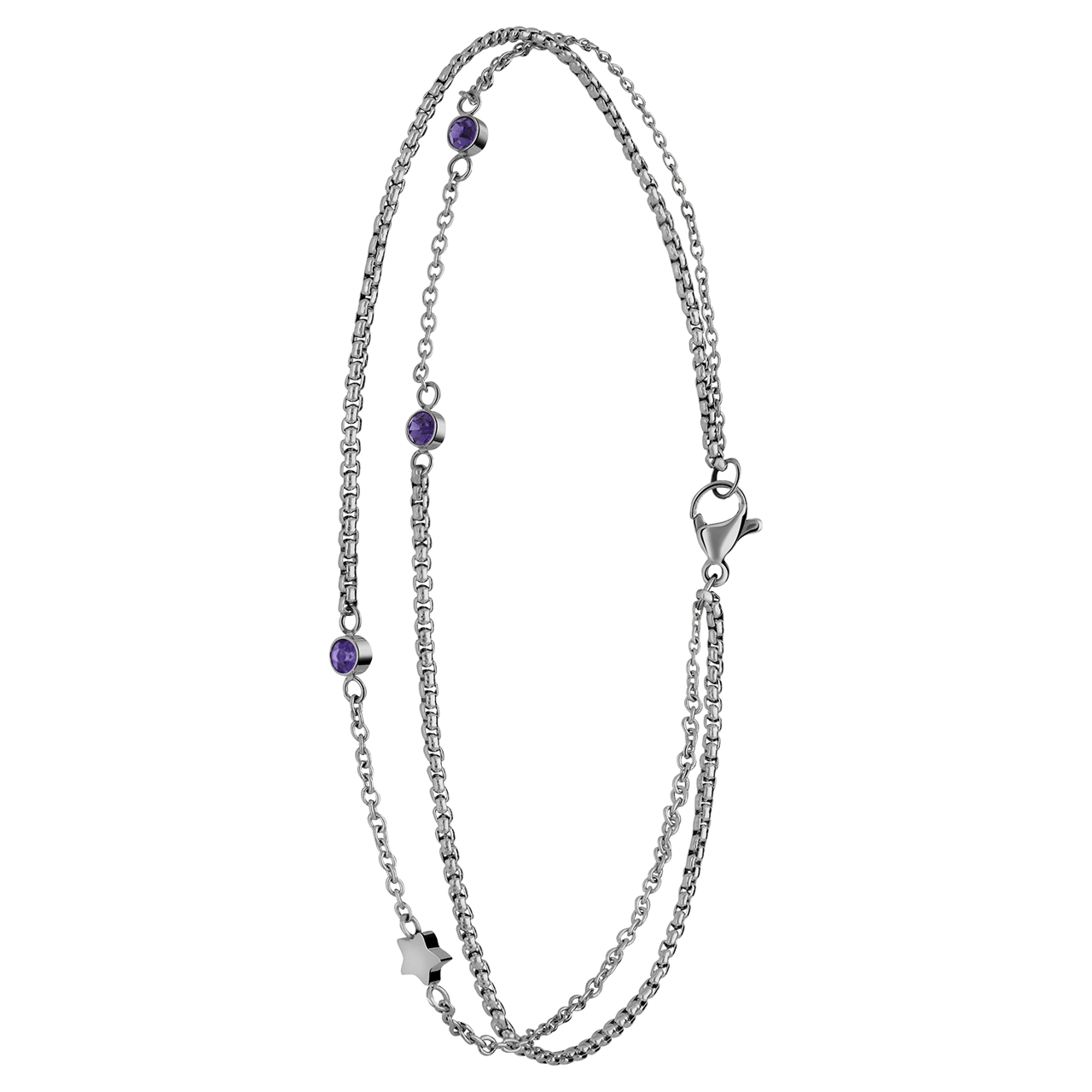 Dubbele stainless steel enkelbandje met steentje