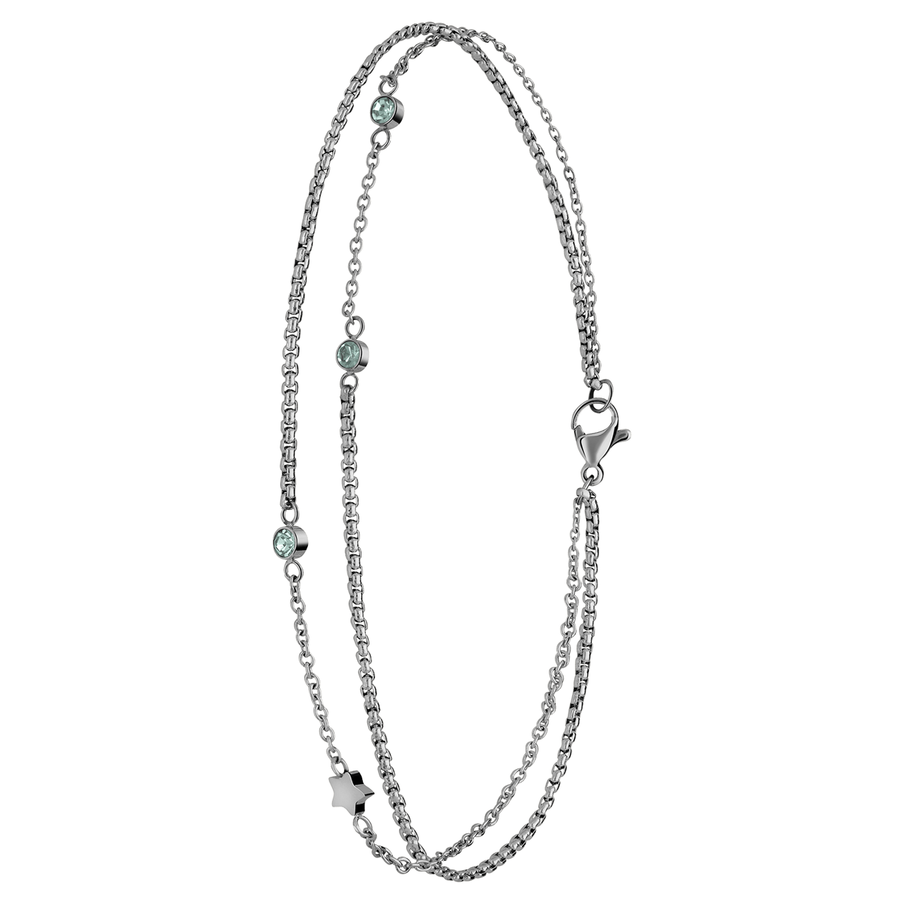 Dubbele stainless steel enkelbandje met steentje