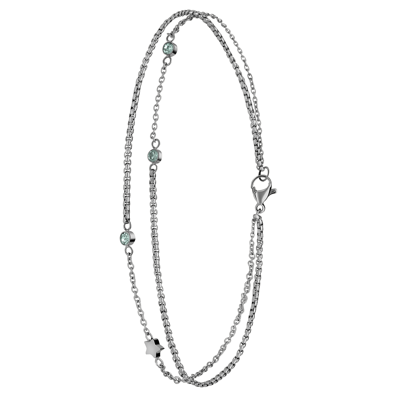 Dubbele stalen enkelbandje met steentje