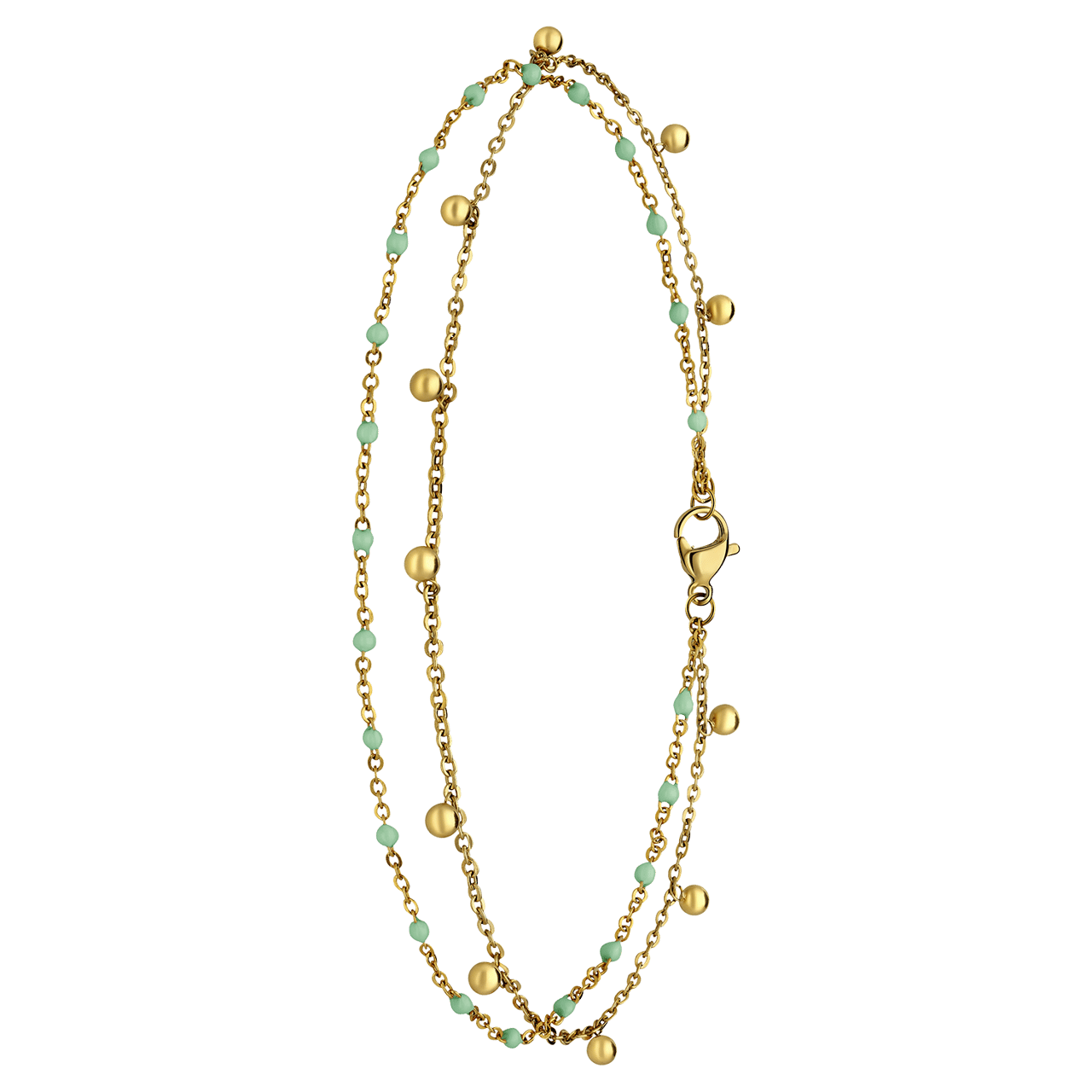 Dubbele stalen goldplated enkelband met bedeltjes