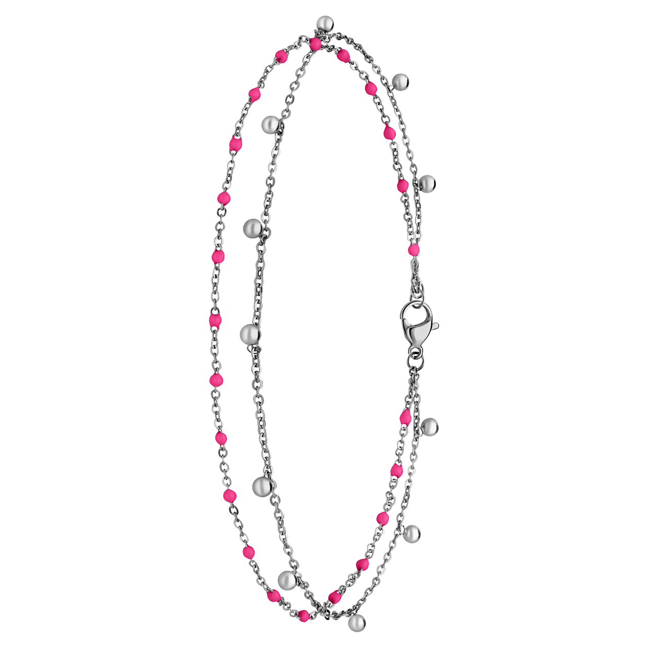 Dubbele stainless steel enkelband met bedeltjes fuchsia