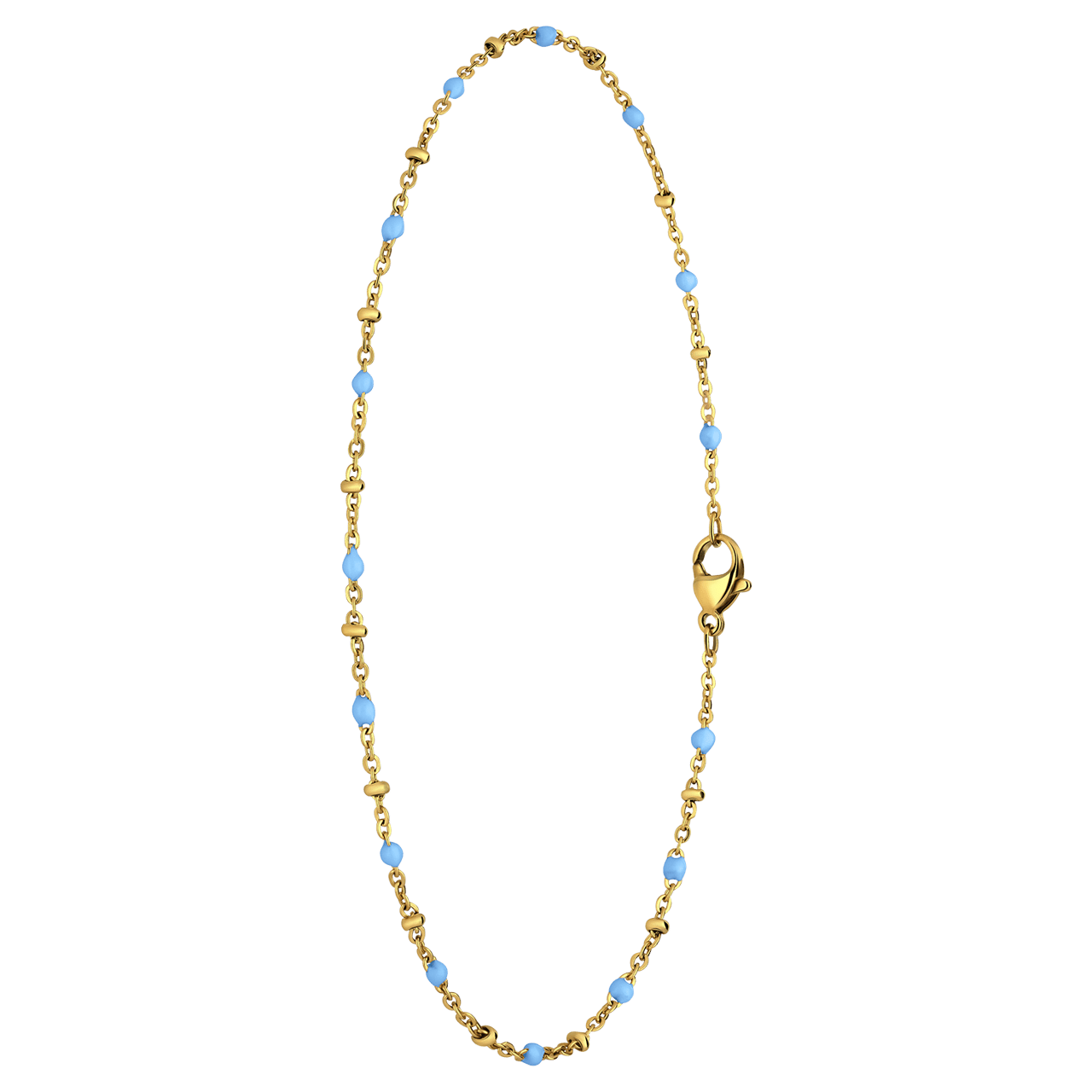 Gerecycled stainless steel goldplated enkelband saturn lichtblauw