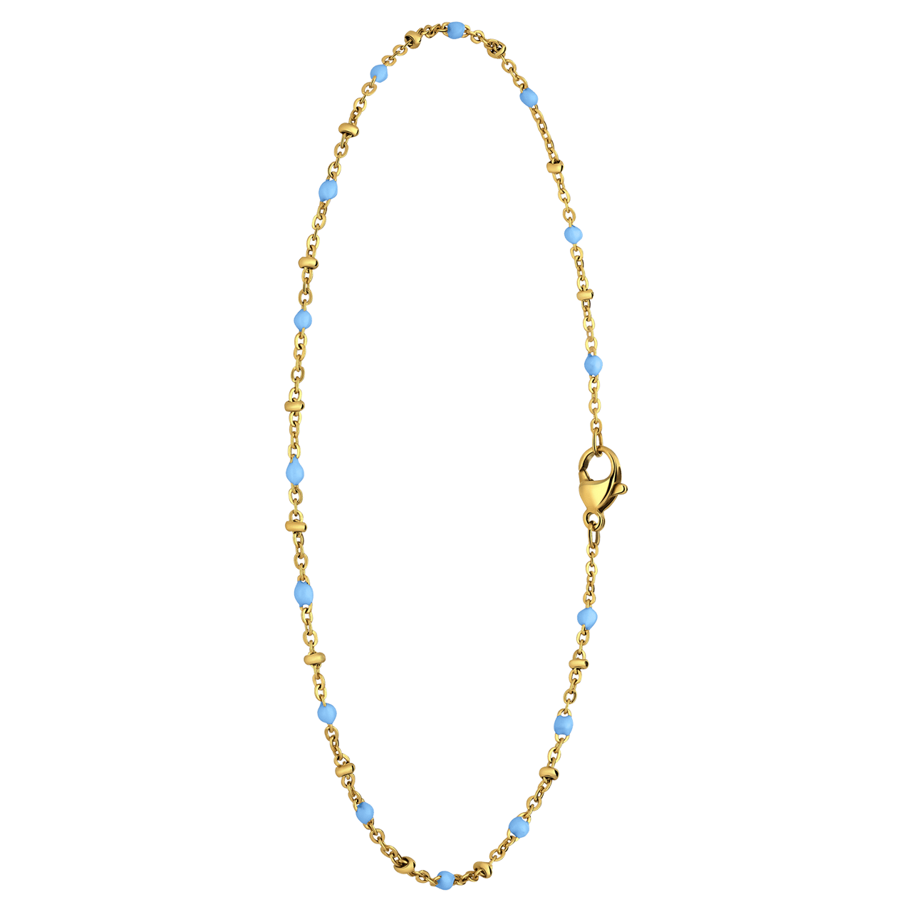 Gerecycled stalen goldplated enkelband saturn lichtblauw