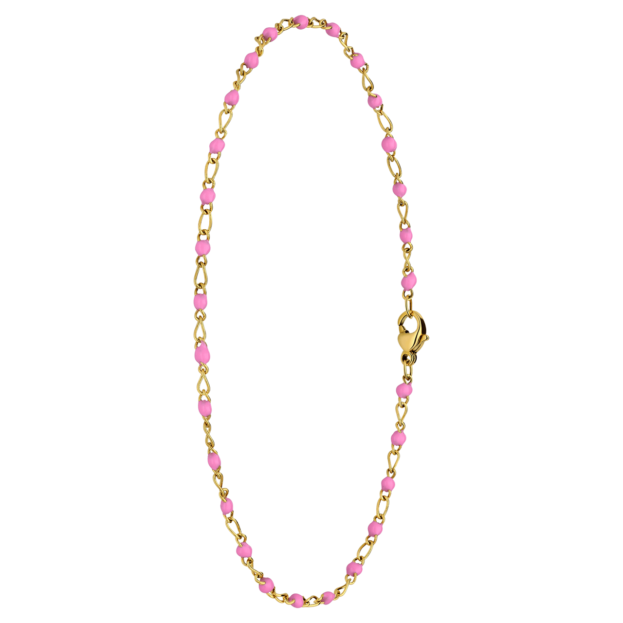 Stalen goldplated enkelband figaro lichtroze