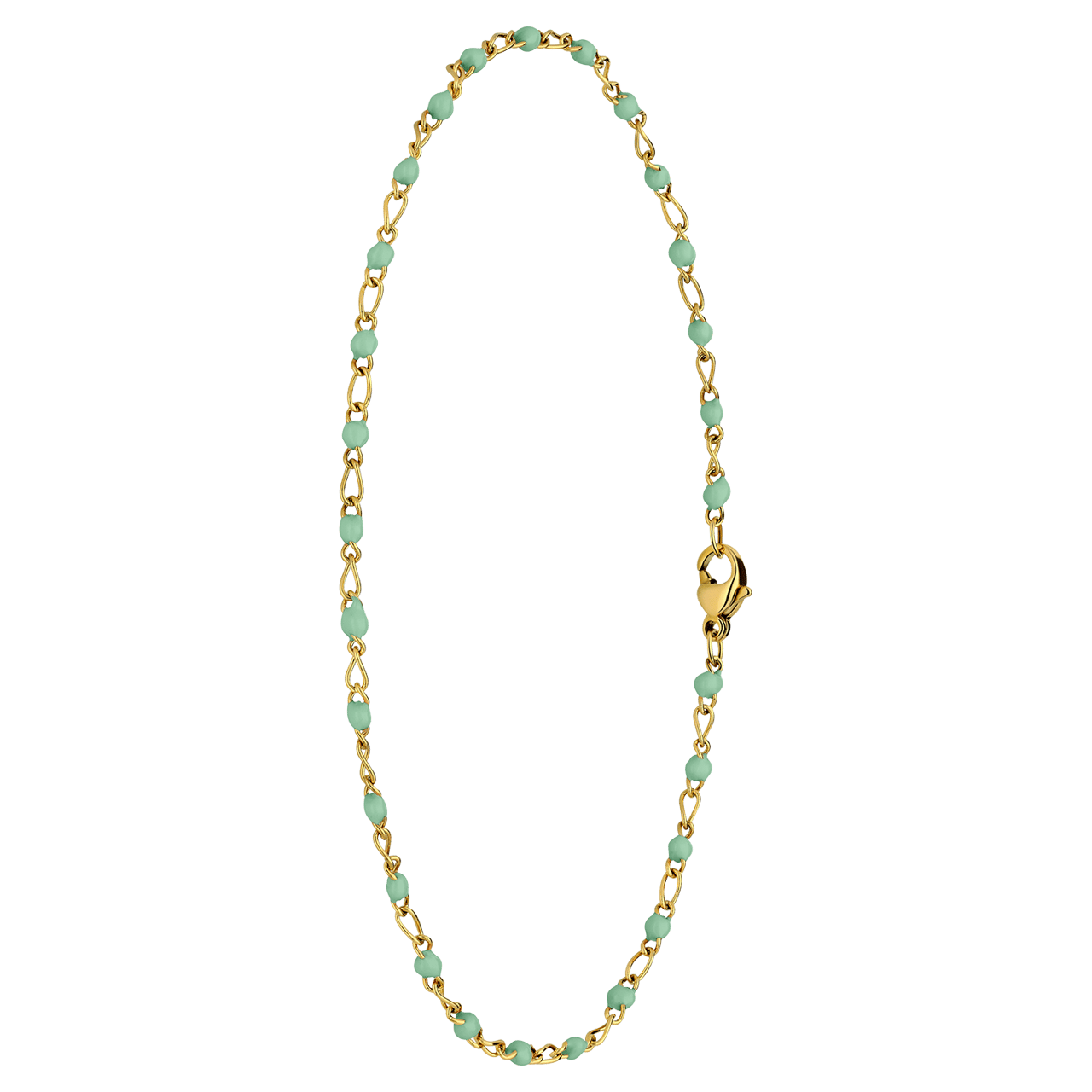 Stalen goldplated enkelband figaro groen