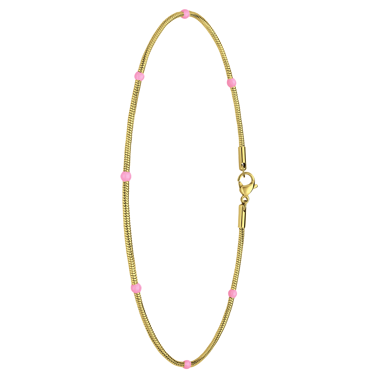 Stainless steel goldplated enkelbandje cobra lichtroze voor dames