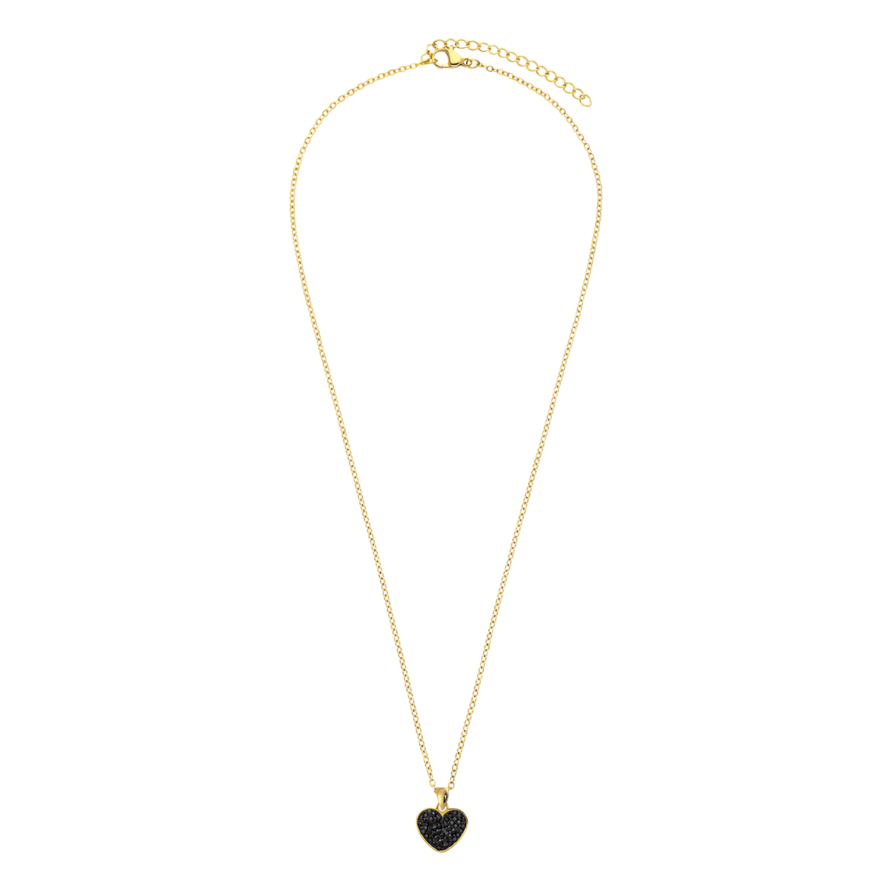 LivLiv stalen goldplated ketting hart met kristal zwart voor dames