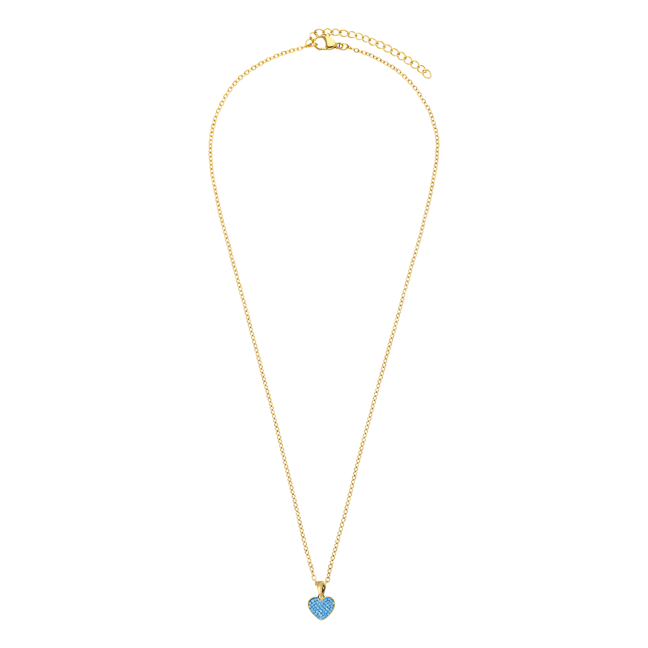 LivLiv stalen goldplated ketting hart met kristal aqua voor dames