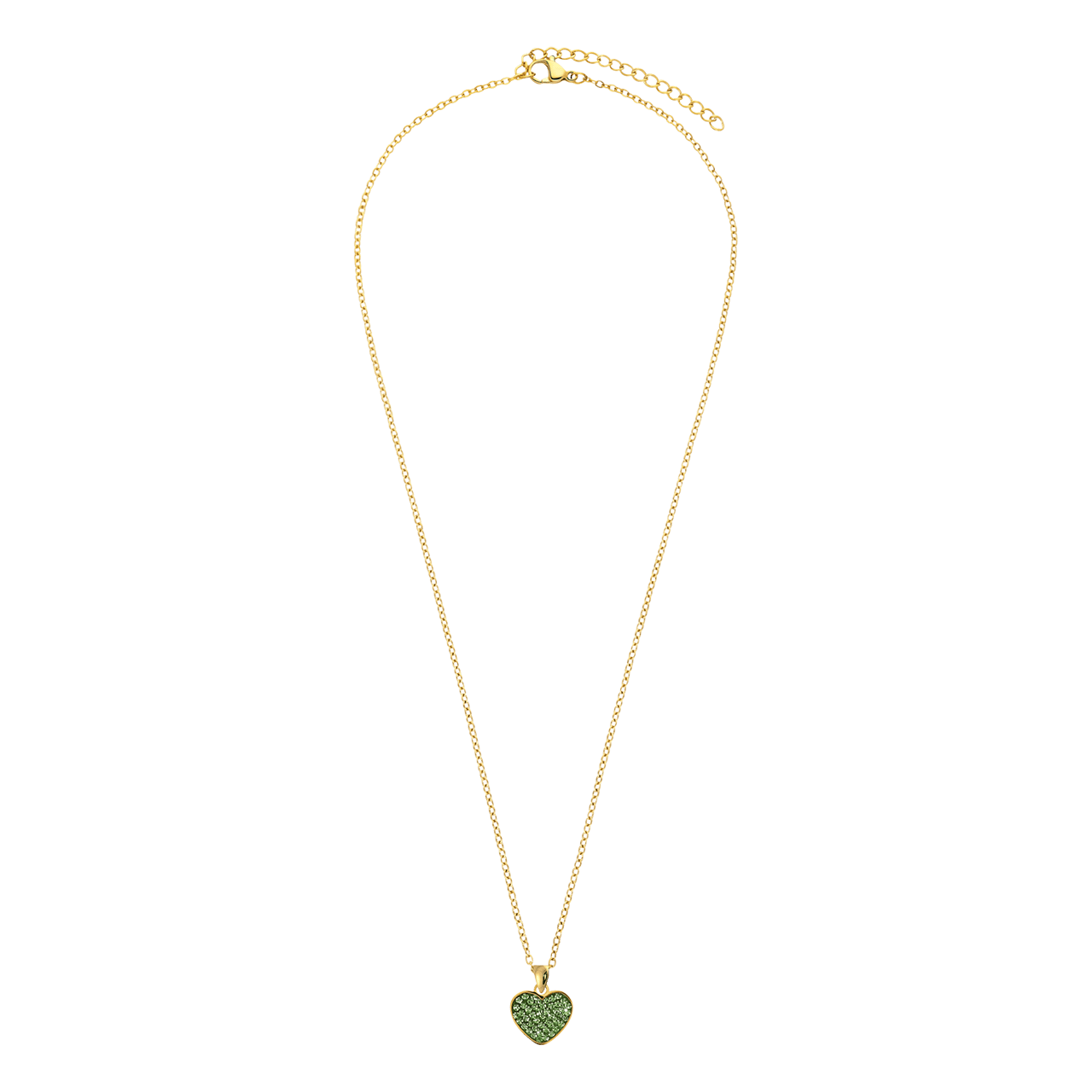 Stainless steel goldplated ketting met hanger hart met lichtgroen kristal voor dames