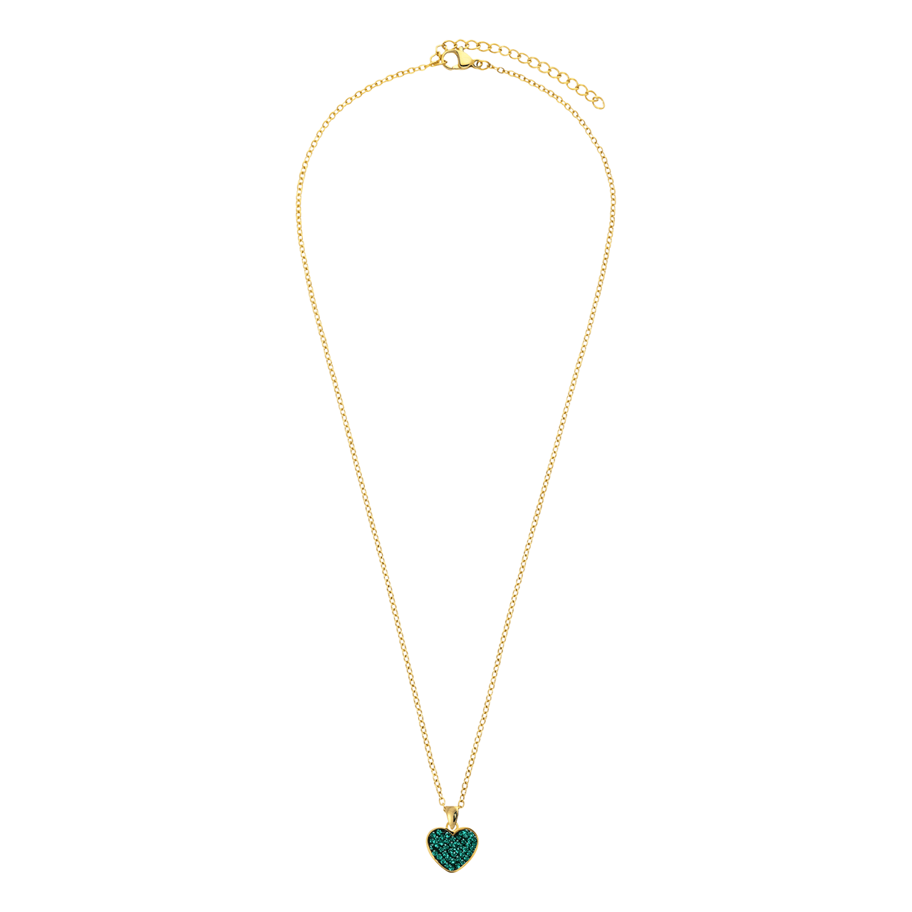 Stalen goldplated ketting met hanger hart met groen kristal voor dames