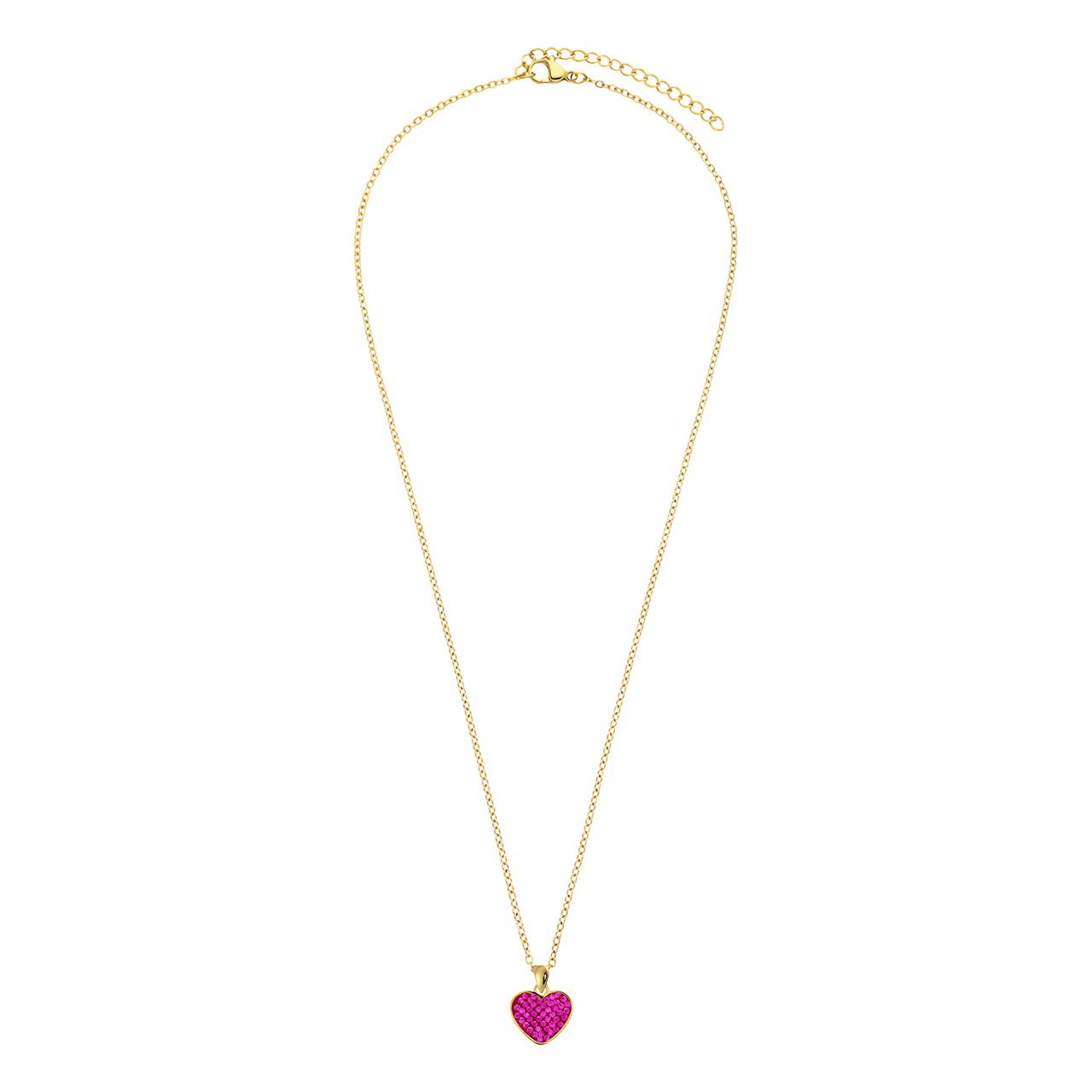 LivLiv stainless steel goldplated ketting hart met kristal fuchsia voor dames