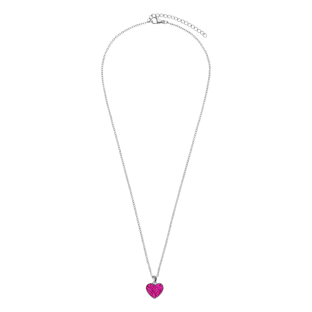Halskette aus Edelstahl, Herz mit Kristall, Fuchsia