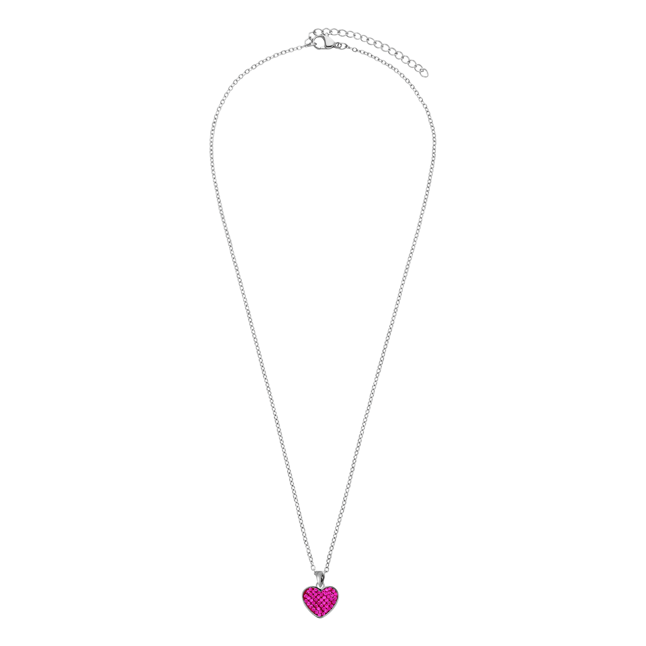 LivLiv stainless steel ketting hart met kristal fuchsia voor dames