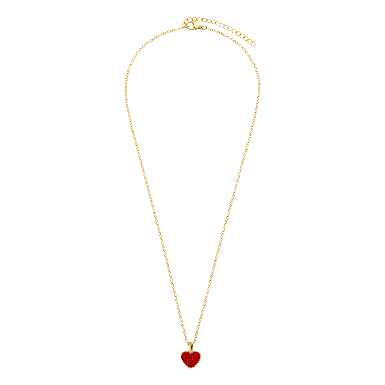 Stainless steel goldplated ketting met hanger hart met rood kristal voor dames