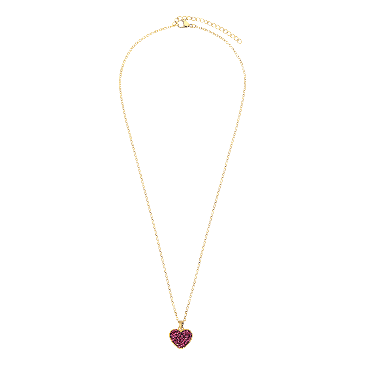 Stalen goldplated ketting met hanger hart met paars kristal voor dames