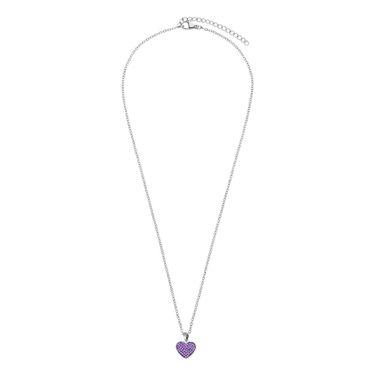 Halskette aus Edelstahl, Herz mit Kristall, Violett