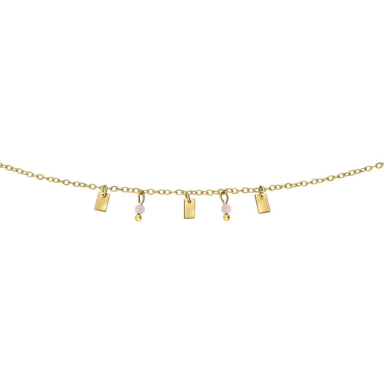 Stalen goldplated armband met rozenkwarts
