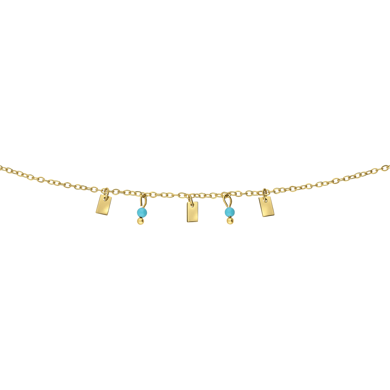 Stainless steel goldplated fantasiearmband met turquoise voor dames