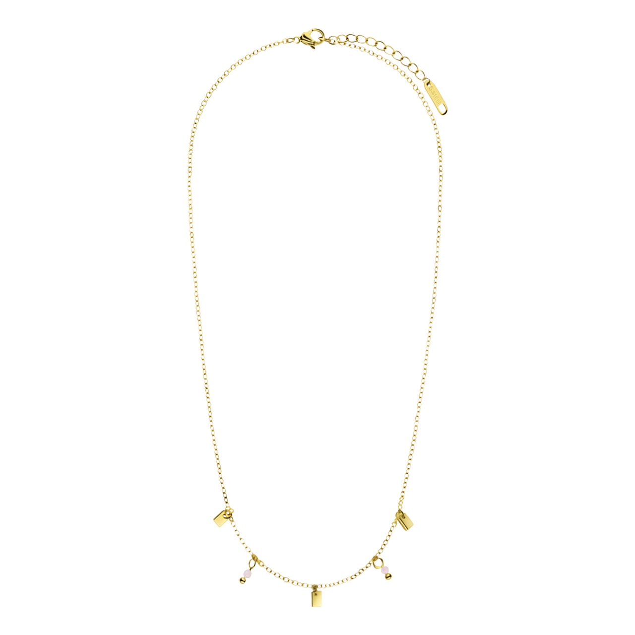 Stalen goldplated ketting met hanger met rozenkwarts voor dames